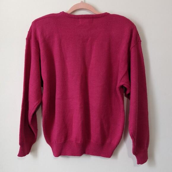 Vintage 80s 90s Pink Gold Sequins Sequined Floral Crewneck Funky Sweater 1980s L - Picture 6 of 11